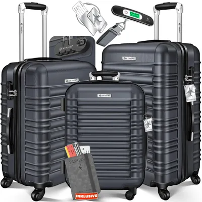 Produktbild von KESSER® 3tlg. Hartschalenkofferset Hartschalenkoffer Reisekoffer Set Reisekofferset Trolley Koffer Inkl. Kofferwaage + Gepäckanhänger Rollkoffer Schloss 4 Rollen ABS-Hartschale Teleskopgriff M-L-XL