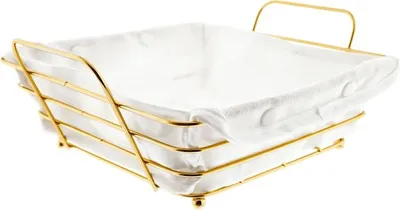 Immagine prodotto di Cestino per il pane in acciaio inox dorato con panno di cotone bianco crema Contenitore per il pane quadrato