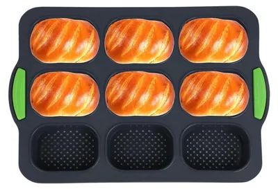 Obrázek produktu pro Silikonová forma na bagety, 9 otvorů, s nepřilnavým povrchem, rozměry 34x23x2,5 cm