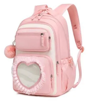 Immagine prodotto di Zaino per bambine, design a forma di cuore, rosa e bianco, dimensioni 44x30x17 cm, idrorepellente, ergonomico