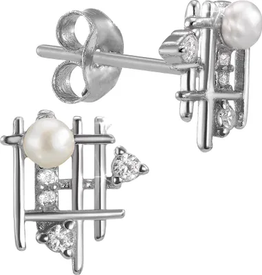 Produktbild von NKlaus Paar Perlen Ohrstecker Phantasie 925 Silber rhodiniert Zirkonia weiß Ohrringe 14816