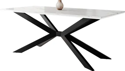 Produktbild von MIRJAN24 Esstisch Flora, Design Tisch, Stilvoll Esszimmertisch, Esszimmer (Farbe: Marmor Bianco / Weiß Hochglanz + Schwarz)