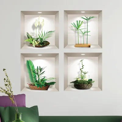 Image de Composition d'autocollants 3D avec des plantes zen, 60 x 60 cm