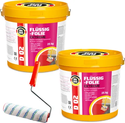 Produktbild von Flüssigfolie 50kg Dichtfolie Dusche Bad Balkone Wassersperre + Roller 25cm D02