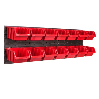 Image de Panneau à outils mural 115,2 x 39 cm avec 14 pcs. Boîtes suspendues Boîtes rouges Système de stockage