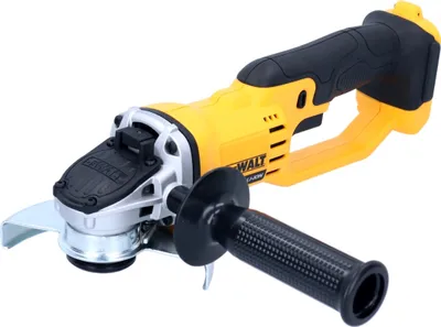 A cordless angle grinder is shown against a white background.