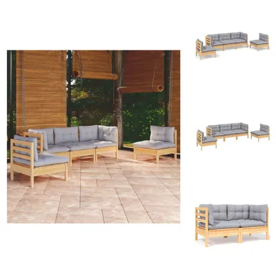 Produktbild von vidaXL 5-tlg. Garten-Lounge-Set mit Grauen Kissen Kiefer Massivholz -  Gartenmöbel-Sets