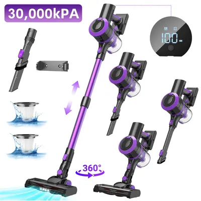 Produktbild von Akku Staubsauger, 30000PA Staubsauger Kabellos, 400W Handstaubsauger, Stielstaubsauger, mit LED Display,Bis zu 55 Min Laufzeit,für Tierhaare Hartböden
