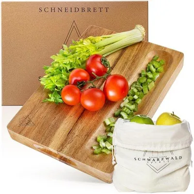 Image de Grande planche à découper en bois 35 x 25 cm, en bois massif, extra-épaisse, pour la cuisine