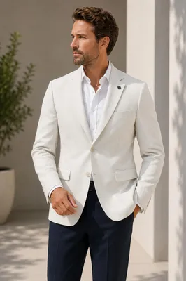 Produktbild von Guild Herren Sommer Sakko Slim Fit – Leichtes Leinensakko, Halbgefüttert, Atmungsaktiv, Sakko für Frühling und Sommer-Weiß