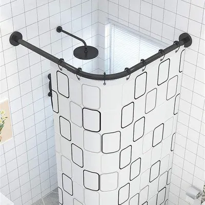 Produktbild von Famanu L-förmige Duschvorhangstange aus Edelstahl, verstellbar 62-94 × 141-174 cm, mit 16 Ringen