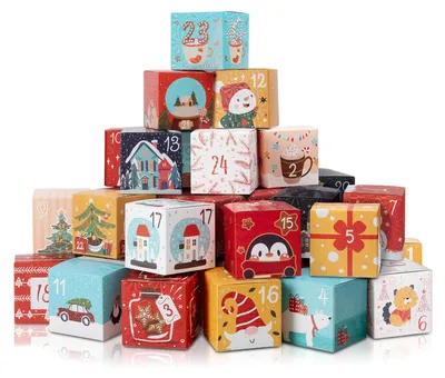 Imagen del producto de Calendario de adviento hecho a mano para rellenar: 24 cajas de calendario de adviento para rellenar con números. Decoración navideña