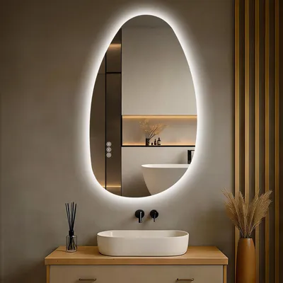Zdjęcie produktu dla S'AFIELINA 85×50 cm Lustro asymetryczne LED - Lustro łazienkowe z oświetleniem, funkcją ściemniania, do montażu poziomego/pionowego, przeciwmgielne, do łazienki i przedpokoju