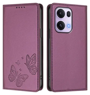 Obrázek produktu pro Kožené pouzdro pro Oppo Reno13 Pro 5G, motýlí ražbou, peněženkové flip pouzdro se stojánkem Fialová