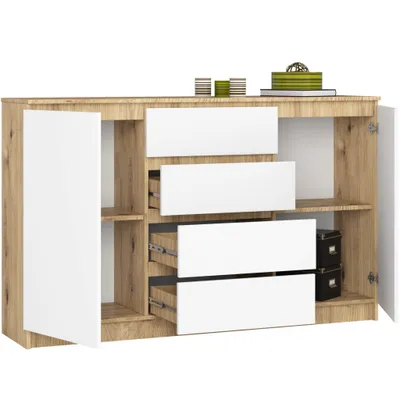 Zdjęcie produktu dla AKORD Furniture Factory OP0LK-1ARTBIA007, Biały, Dąb, 4 szuf., Matowy, 4 pół., 2 drzw., 16 mm