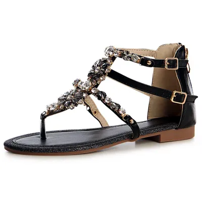 Produktbild von topschuhe24 1429 Damen Zehentrenner Glitzer Blume Sandalen, Farbe:Schwarz, Größe:36 EU