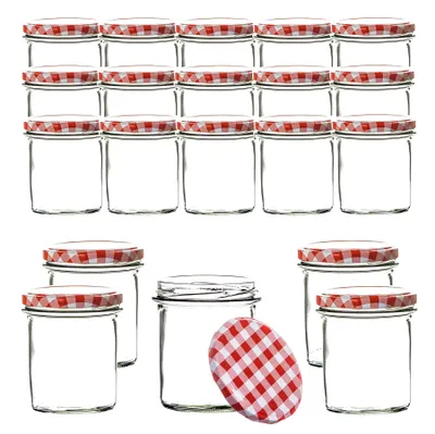 Produktbild von BigDean 24x Einmachgläser 350ml - Einkochgläser TO 82 -  Germany - Marmeladengläser mit Schraub-Deckel - Kariert Rot - Schraubgläser Twist-Off
