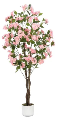 Obrázek produktu pro Umělá osmanthusová rostlina – pokojová rostlina v květináči, výška 150 cm, realistické růžové květy, stonkem z pravého dřeva, dekorace pro interiér i exteriér, růžová barva