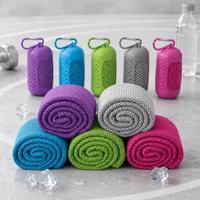 Produktbild von 5 Stück Sporthandtuch Cooling Towel, 100 × 30 cm, sofort kühlend & schnelltrocknend, Kühlhandtuch Mikrofaser für Fitness, Laufen, Camping, Outdoor