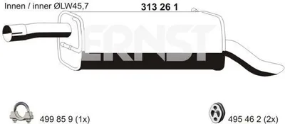 Obrázek produktu pro ERNST 313261 Koncový tlumič výfuku pro FORD FUSION (JU) Výfuk