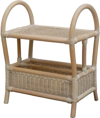 Produktbild von KRINES HOME Exklusiver Zeitungsständer mit Ablage / Magazinsammler aus Natur-Rattan (Vintage Weiss)
