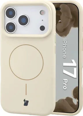 Produktbild von Silikon Handyhülle mit Magnetring für iPhone 17 Pro, Bizon Soft Case Magnetic, Écru