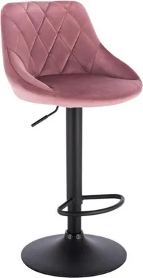 Image de Happyment Designer Tabouret de Bar Berlo - Ergonomique - Avec Dossier - Velours - Hauteur d'assise 60-82 cm - Rose - 1 pièce - Réglable en hauteur - Pour la cuisine et le bar