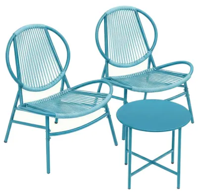 Produktbild von Balkonmöbel-Set 3-teilig mit Tisch und 2 Stühlen | Blau | 74x68x78 cm