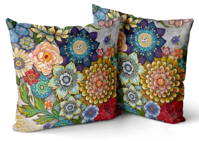 Produktbild von Set mit 2 Kissenbezügen im Boho-Stil (45 x 45 cm), samtweich, mit floralem Muster, im Boho-Retro-Stil, ideal als Dekokissen für Sofa, Schlafzimmer oder Wohnzimmer.