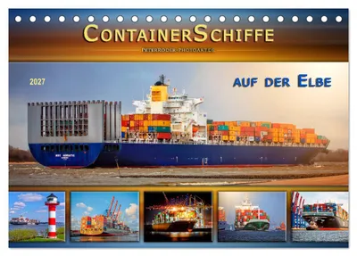 Produktbild von Containerschiffe auf der Elbe (Tischkalender 2027 DIN A5 quer), CALVENDO Monatskalender
