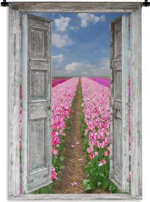 Produktbild von MuchoWow® Wandteppich Wandbehang Blumen - Tulpen - Ansicht - Regenbogen 120x180 cm Tapisserie Dekoration Wandtuch - Schlafzimmer - Dekorationen für das Haus