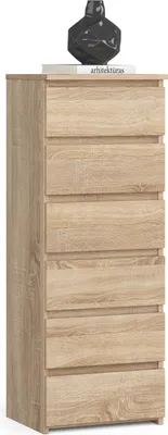 Produktbild von Kommode mit sechs Schubladen, elegant, für minimalistische Innenräume, 109 cm hoch und 40 cm breit, Wohnzimmer, Schlafzimmer, Flur, Schrank, Sideboard, Highboard, viel Stauraum, weiß
