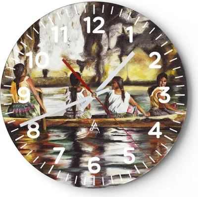Produktbild von Wanduhr - Rund - Glasuhr - Frau Wasser Boot - 40x40cm - Schleichendes Uhrwerk - Lautlos - zum Aufhängen bereit - Dekoration Modern - Wanddekoration aus Glas - C4AR40x40-3732