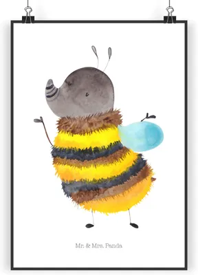 Produktbild von Mr. & Mrs. Panda Bild Hummel flauschig DIN A5 - Weiß - Geschenk, Biene, Wandbild, Plakat, Blume, drucke, Lustige Sprüche, wanddeko, Natur, Kunstdruck