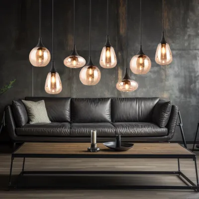 Produktbild von Hängeleuchte, Metall schwarz, Glas amber, H 150 cm