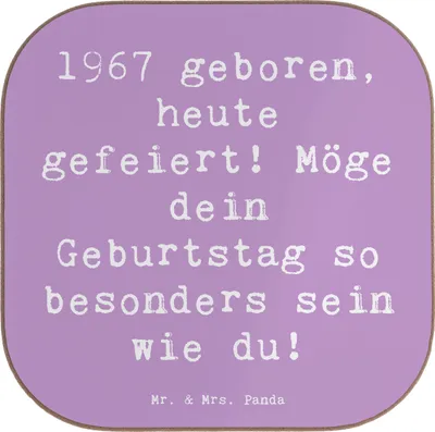 Produktbild von Mr. & Mrs. Panda Untersetzer Glas Spruch 1967 Geburtstag - Lavendeltraum - Geschenk, Getränkeuntersetzer, Geburtstagsgeschenk, Gläser, gläseruntersetzer, Feiern, Alter