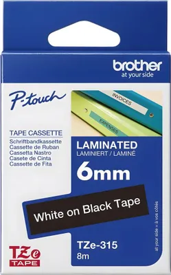 Produktbild von Brother TZE315 Etiketten erstellendes Band Weiss auf Schwarz TZe