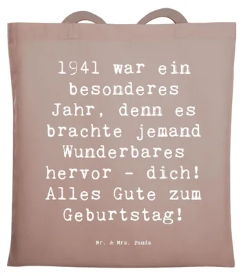 Produktbild von Mr. & Mrs. Panda Schultasche Spruch 1941 Geburtstag - Braun Pastell - Geschenk, herzlichen Geburtstagsgruß, Shopping Tasche, Tote Bag, Geschenkideen, Wunderbares hervor