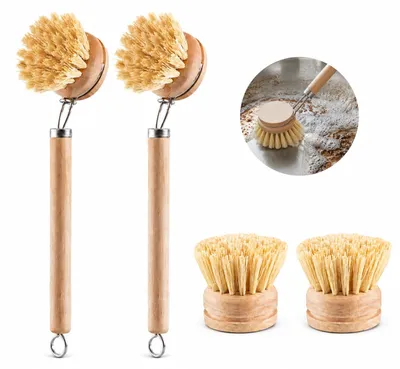 Produktbild von Abwaschbürste Holzgriff, 2 Ersatzbürsten, für Geschirr und Pfannen