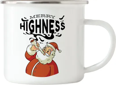 Produktbild von Merry Highness Emaille-Tasse lustige Geschenkidee Weihnachtsparty high Marihuanna Joint Weihnachtsmann Happy Santa