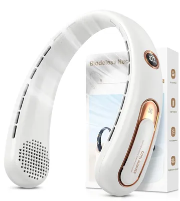 Nackenventilator, 4000 mAh, USB, 3 Stufen, 360° Luftstrom, LED, leise, weiß