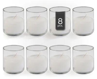 Produktbild von Kerzen im Glas - Ø 7 x H 8 cm - Weiß - Glas - Paraffinwachs - selbstlöschend - 8er Set
