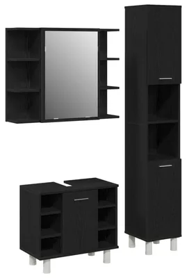 Immagine prodotto di vidaXL Set di mobili da bagno con ripiano 3 pezzi Nero 30 x 30 x 179,5 cm