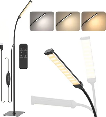 Produktbild von Stehlampe Dimmbare LED-Stehleuchte für Wohnzimmer 3 Farbmodus USB Standlicht Leselampe mit Fernbedienung Flexiblem Schwanenhals Standleuchten Memory