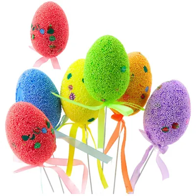Immagine prodotto di Uova di Pasqua su filo spinato, foglie colorate, decorazioni con nastri, 6 pezzi
