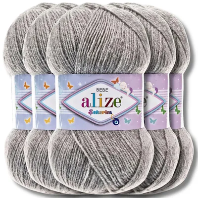 Produktbild von Alize 5x 100g Sekerim Bebe Wolle, Uni, Stricken, Häkeln (Grey - 21)