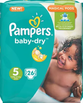 Produktbild von Pampers Active Baby-Dry 81657552, Junge/Mädchen, Windel mit Klebeband, 11 kg, 16 kg, Mehrfarbig, Velcro