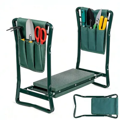 Produktbild von Grün Gartenhocker, weiches Kniekissen, 2 Taschen, klappbar, Kniehilfe Gartenarbeit, bis 150 kg, 60x49x27cm, EVA, Kniebank