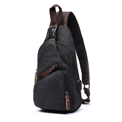 Produktbild von STILVORA Umhängetasche Herren Umhängetasche aus Canvas, Freizeit Slingbag, multifunktional mit USB-Anschluss, modische Brusttasche, Schultertasche für Alltag & Reisen, Schwarz