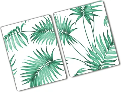 Produktbild von Tulup Glas Herdabdeckplatte - 2x40x52 cm - Glaskeramikkochfeld-Abdeckung Spritzschutz Glasabdeckplatte Kochplattenabdeckung und Schneidebrett - Zweiteilig - Blumen & Pflanzen - Tropische Blätter - Grün